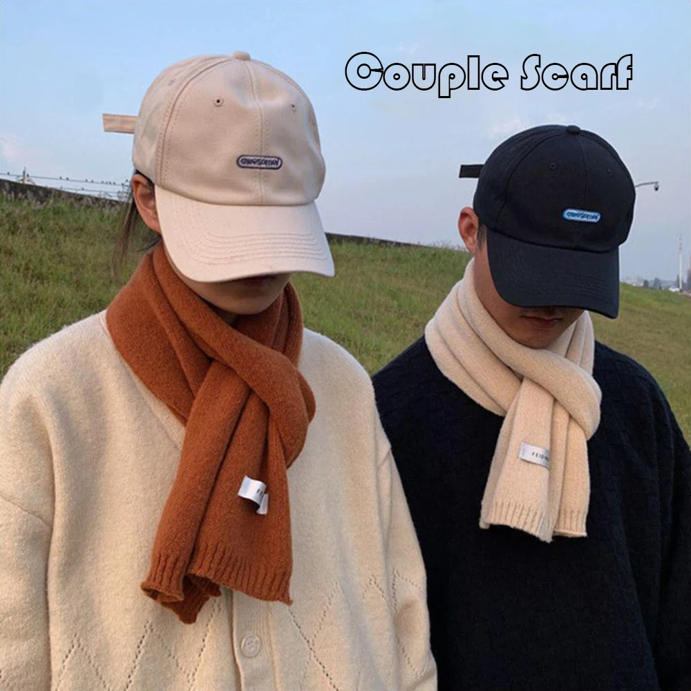 

Knitting Wool Couple Scarfs Fastener Thermal Neck Warmer Solid Fleece Keep Warm Men Women Scarf Thickening Windproof Neck Covers