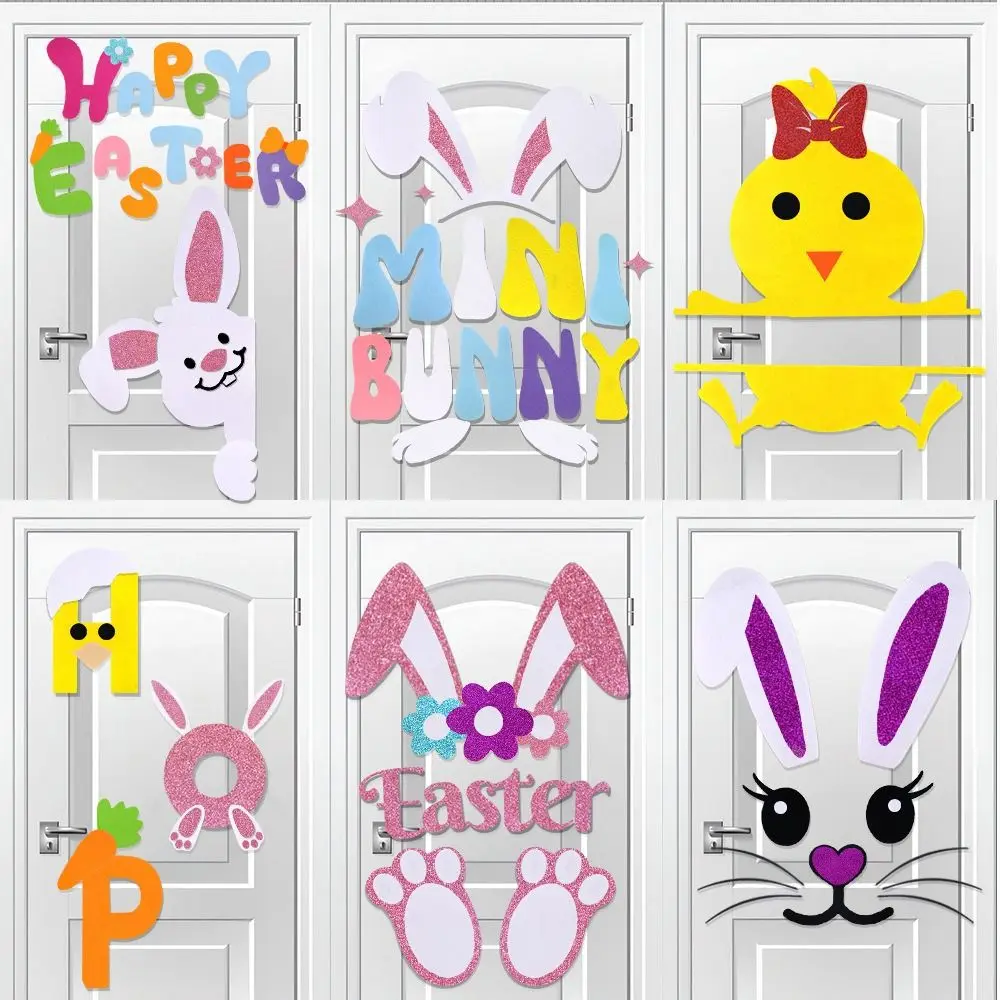 

Cartoon Rabbit Easter Egg Door Sticker Holiday Home Decoration Chicken Wall Sticker Easter Happy Letter Window Sticker