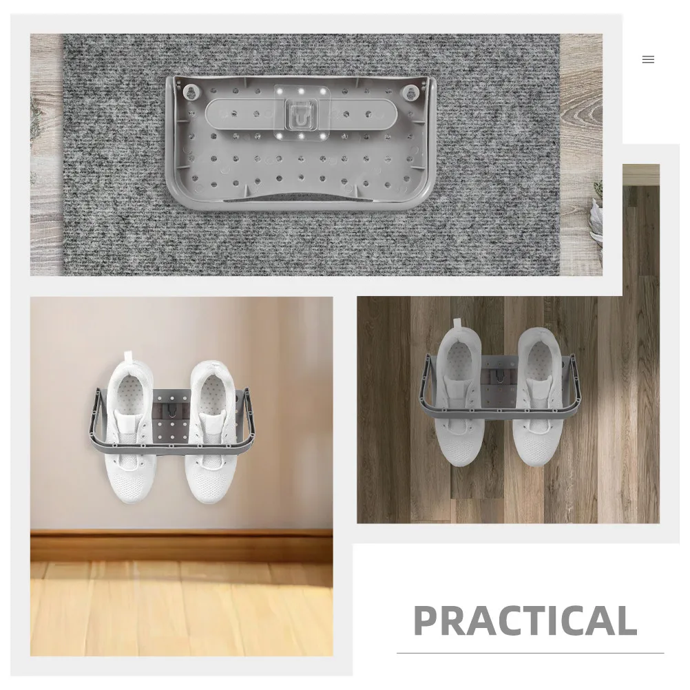 2Pcs Foldable Wall Shoe Organizer Adhesive Mounting Space Saving Slipper Rack Compact Plastic Shoe Storage for Entryway Hallway