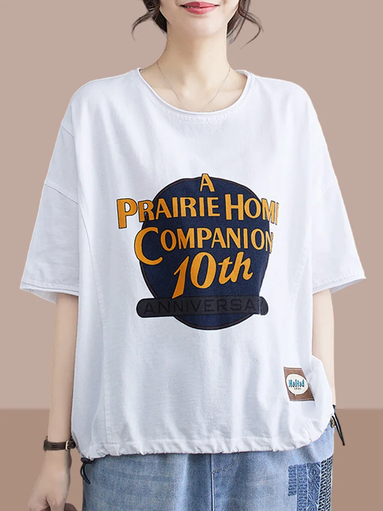 plus Size Women's Cotton T-Shirt Summer New Style Ladies Pure Cotton Short Sleeve Top Belly Covering Slimming Upper Body Smal...