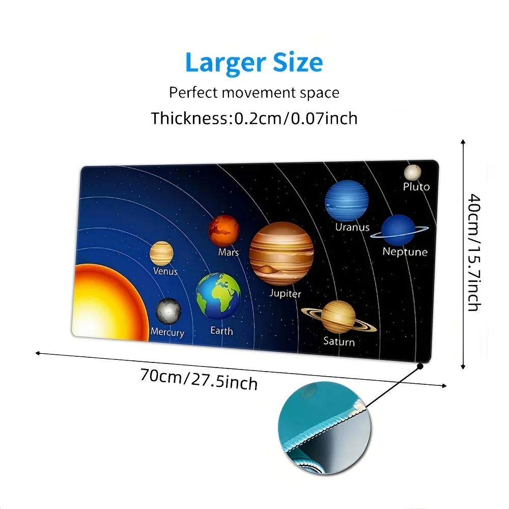 Tappetino per mouse extra large con sistema solare con fondo in gomma, design antiscivolo, stampa Vivid Galaxy e Planet, accessori per computer