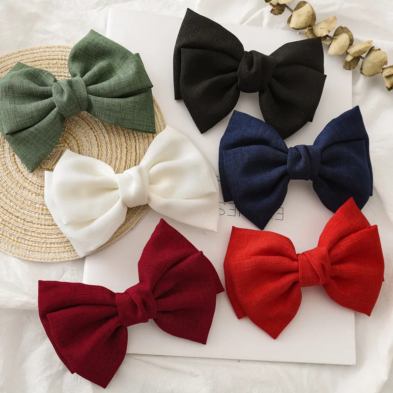 Moda na wszystkie mecze spinki do włosów kobieta Vintage lniana wsuwka wiosenne klipsy duża kokarda węzeł spinki do włosów koreański styl akcesoria do włosów dziewczyny