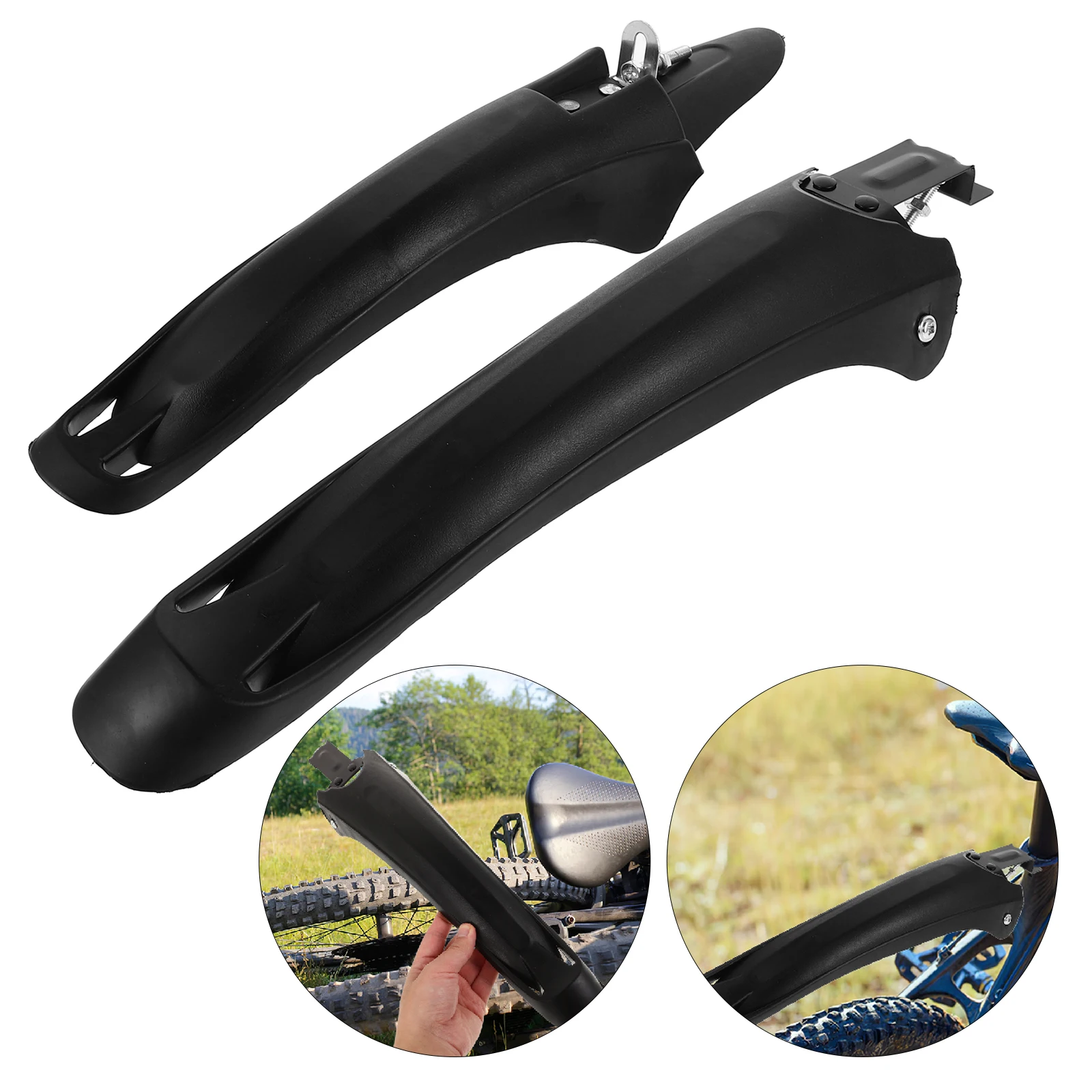 

1 Pair Bicycle Mudguard Set Mountain Bike Plastic Front Rear Tire Mud Water Protector Bull Nose Design Universal Adjustable