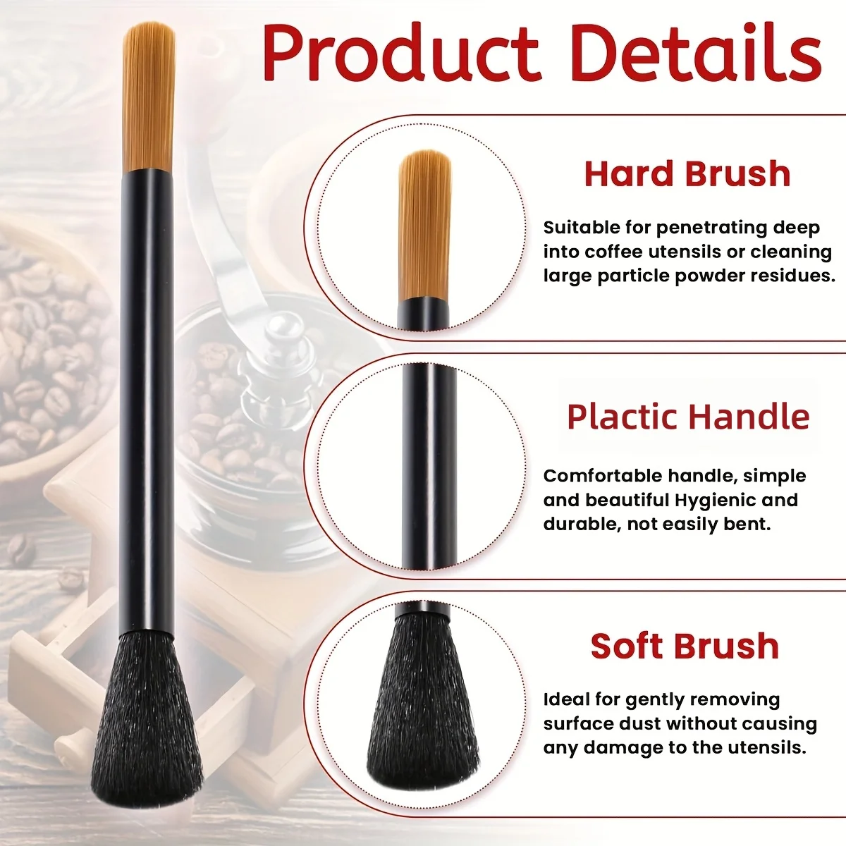 1pc Dual Head Coffee Grinder Cleaning Brush, Dusting Espresso Brush Tool, Ideal for Baristas and Kitchen Barista tools