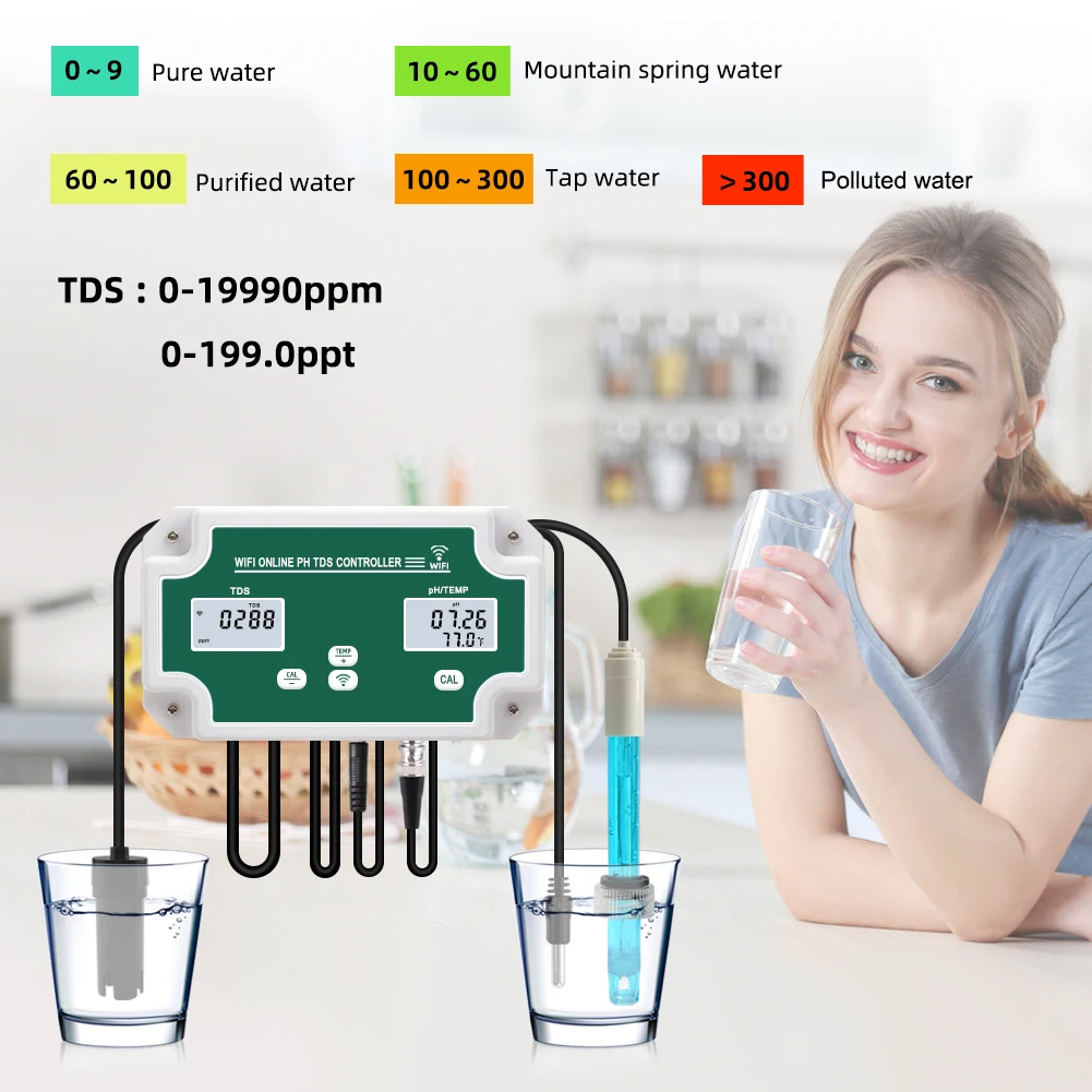 WiFi Temp PH Controller Meter Water Quality Analyzer Data Logger PH Tester Smart Remote Online Monitor for Swimming Pool - Image 3