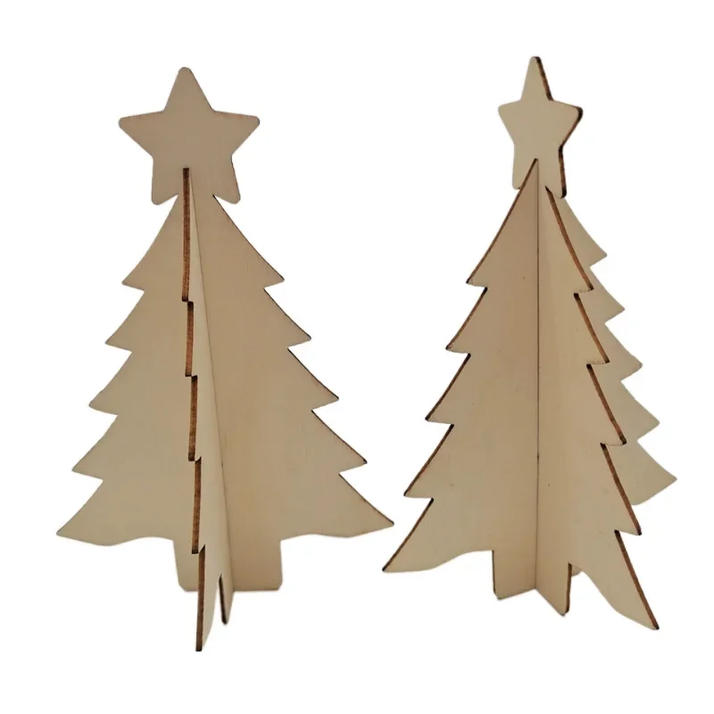 Christmas Wooden Table Ornaments 3D Xmas Tree Shaped Unfinished Wood Cutouts Christmas Tree for Xmas Holiday Wedding Party Decor