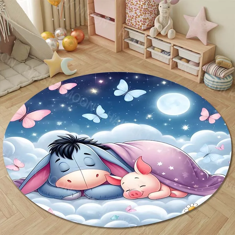 Disney Winnie The Pooh Eeyore Round Rugs for Bedroom Area Floor Mats for Kids Room Bath Chair Mat Carpet Living Room Home Decor