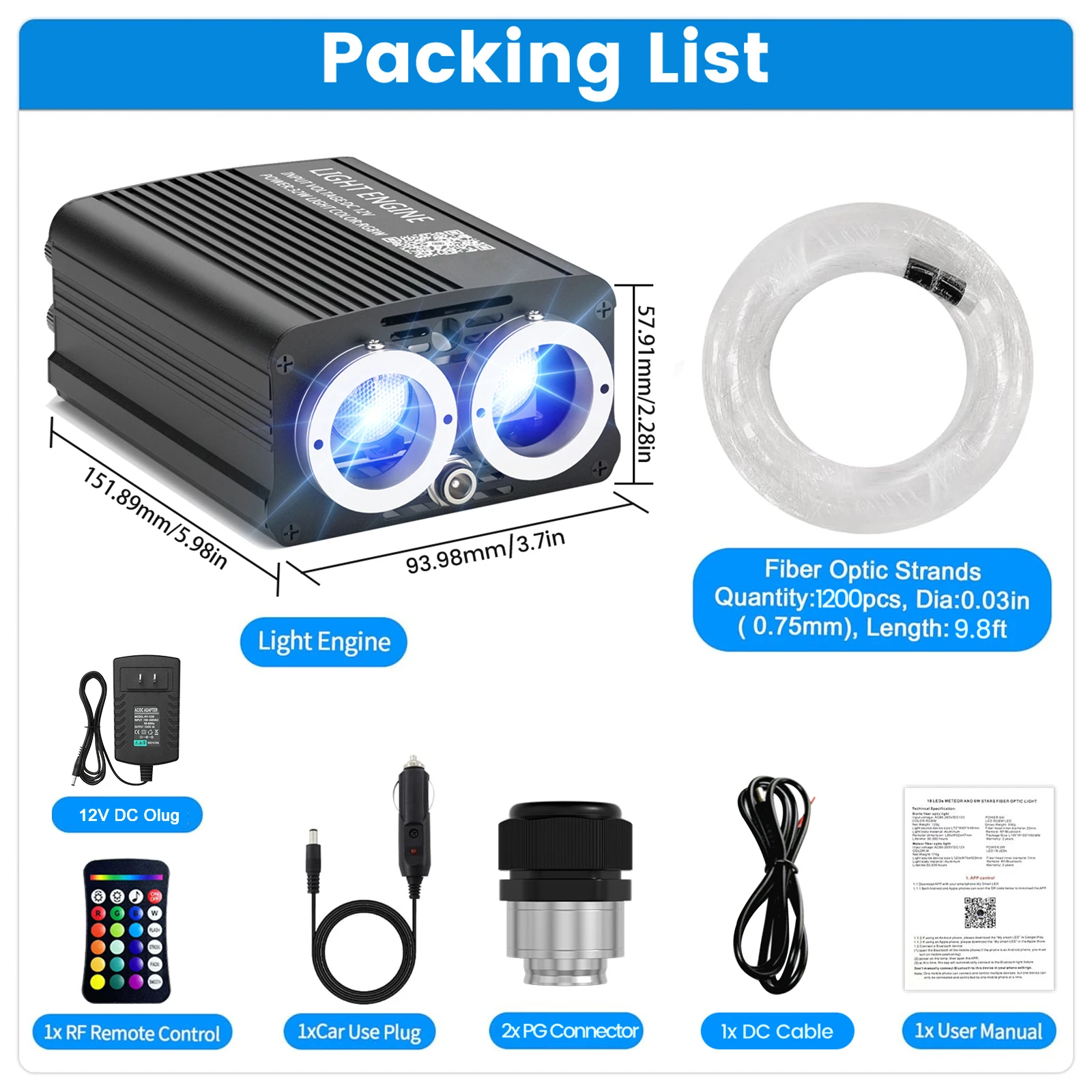 32W auto- en thuisgebruik Twinkle en Meteor Bluetooth-app glasvezel sterplafondlamp DIY-kit. RGBW geluidsgeactiveerde LED-driver