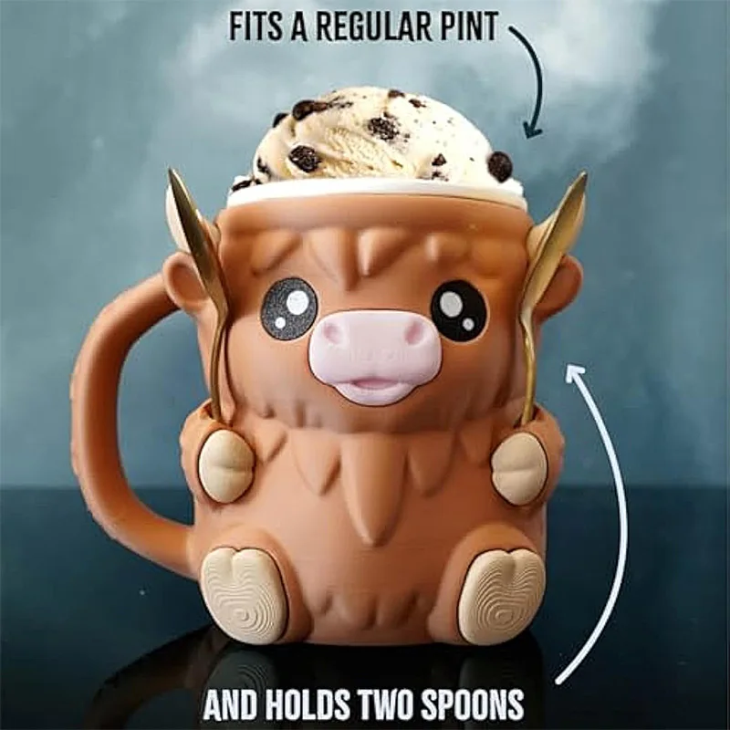 New Creative Cute Cow Cup Cow Shaped Ice Cream Cup With Snack Drawer And Handle High Beauty Reusable Mug  Birthday Present