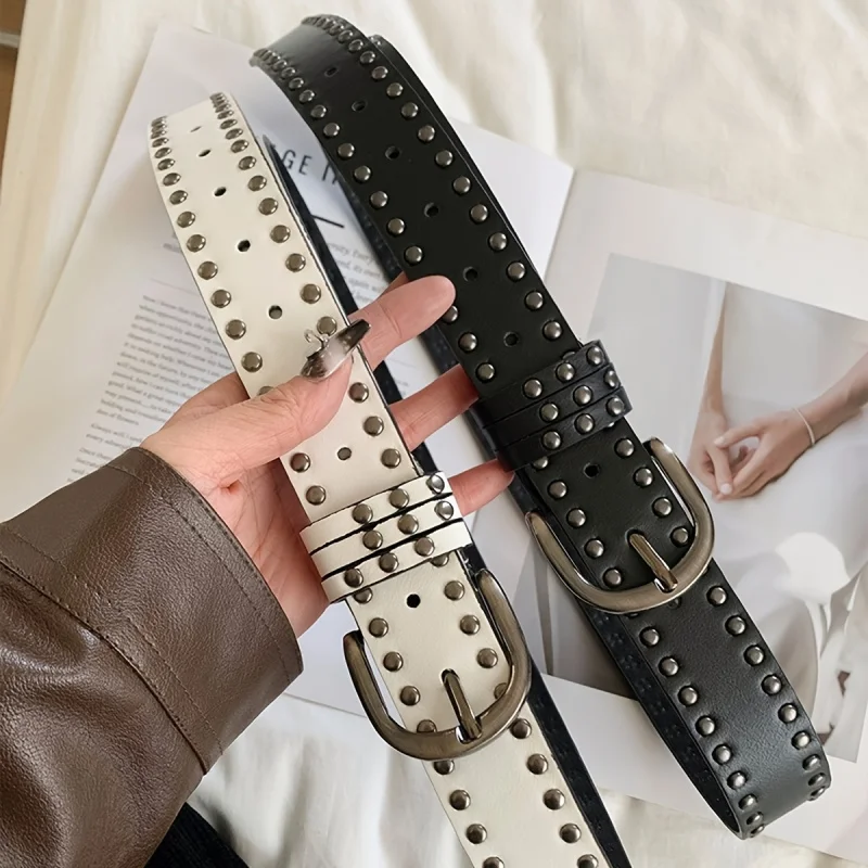 1Creative Personality Rivet DecorationDFashionable Solid Color Shaped Ring Buckle StrapPULeather Women's Belt