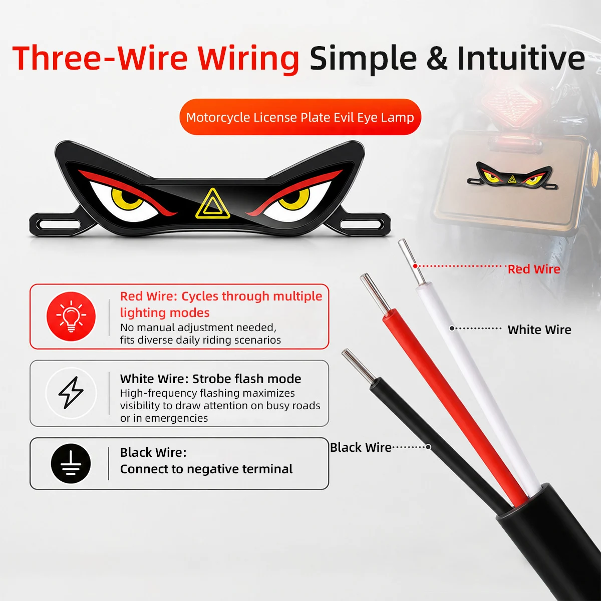 Motorcycle Devil's Eye LED License Plate Light 12V Dynamic Flash Warning Light Tail Decorative Light Universal Atmosphere Lamp
