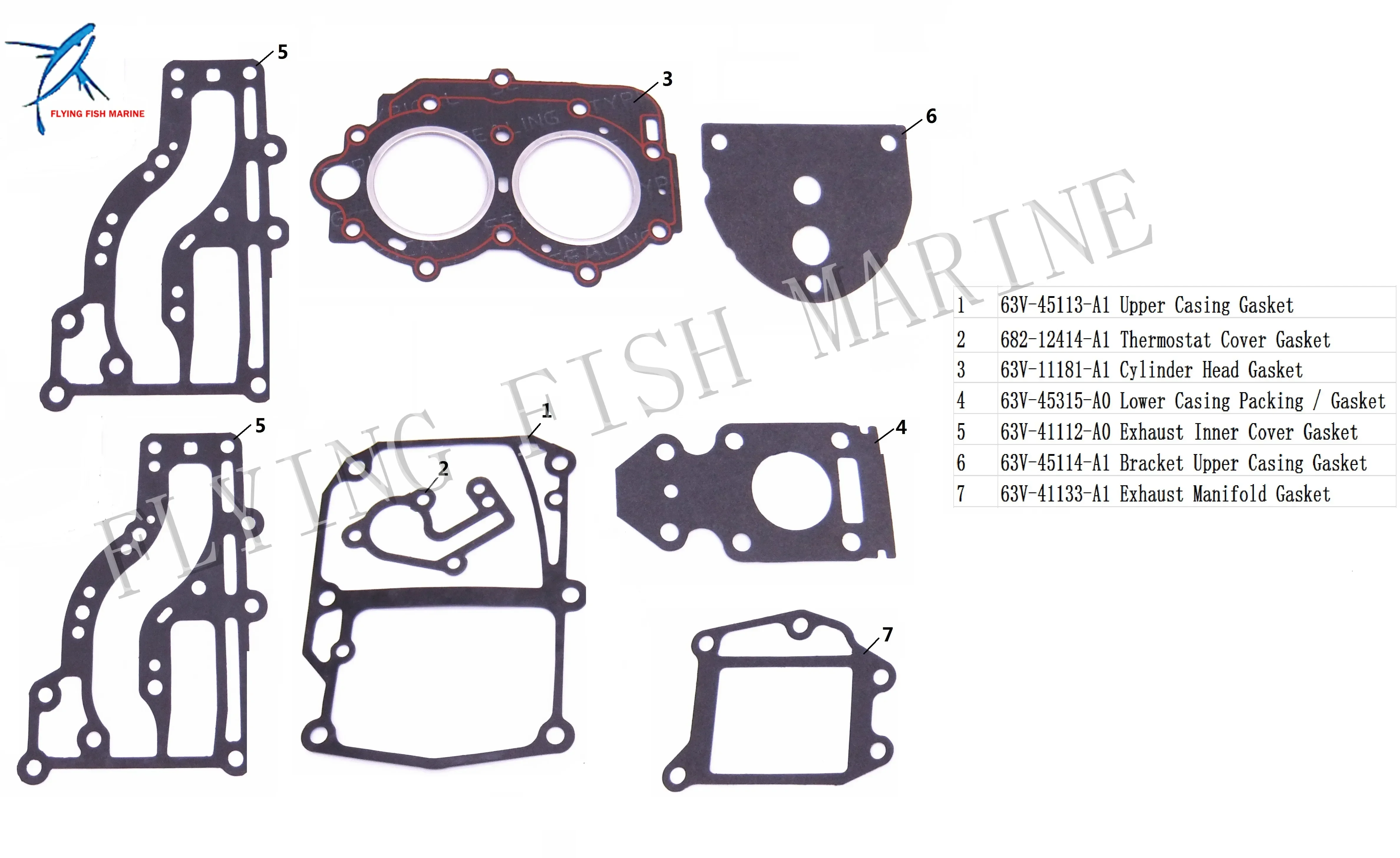 63V-W0001-02/00/01 63V-W0001-21/22/23 18-99175 Complete Power Head Seal Gasket Kit for Yamaha T15 T9.9 9.9HP Outboard Engine