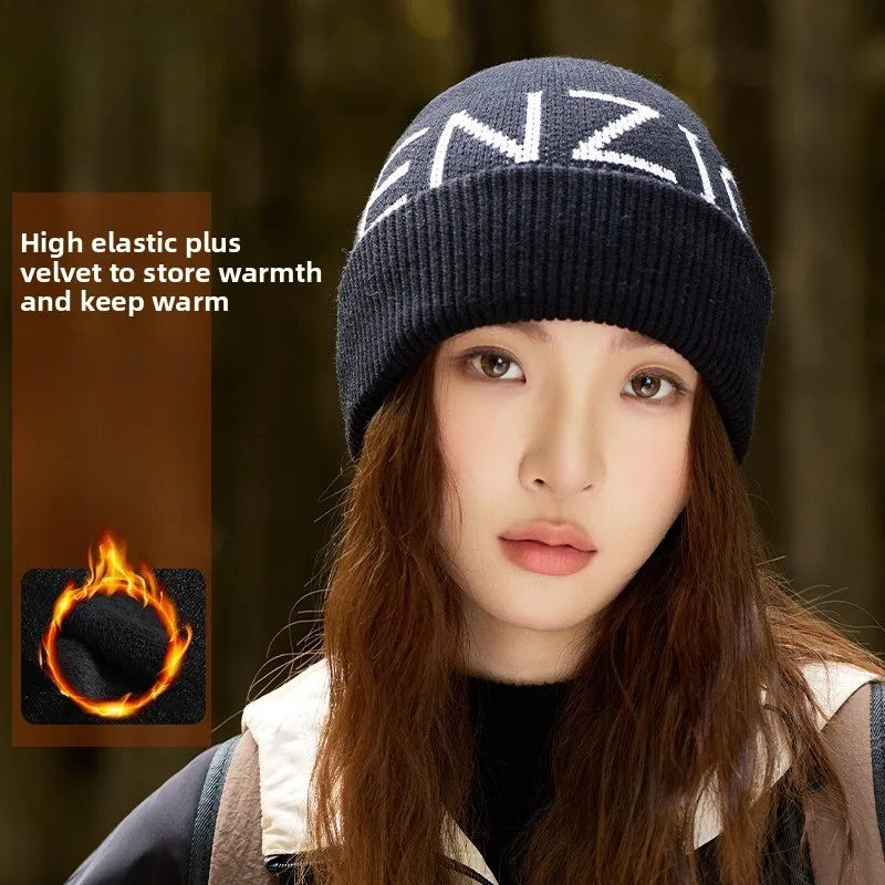 Winter New Fashion Outdoor Double-layer Thickened Neutral Knitted Hat Original Jacquard Letter Ear Protector Pullover Hat