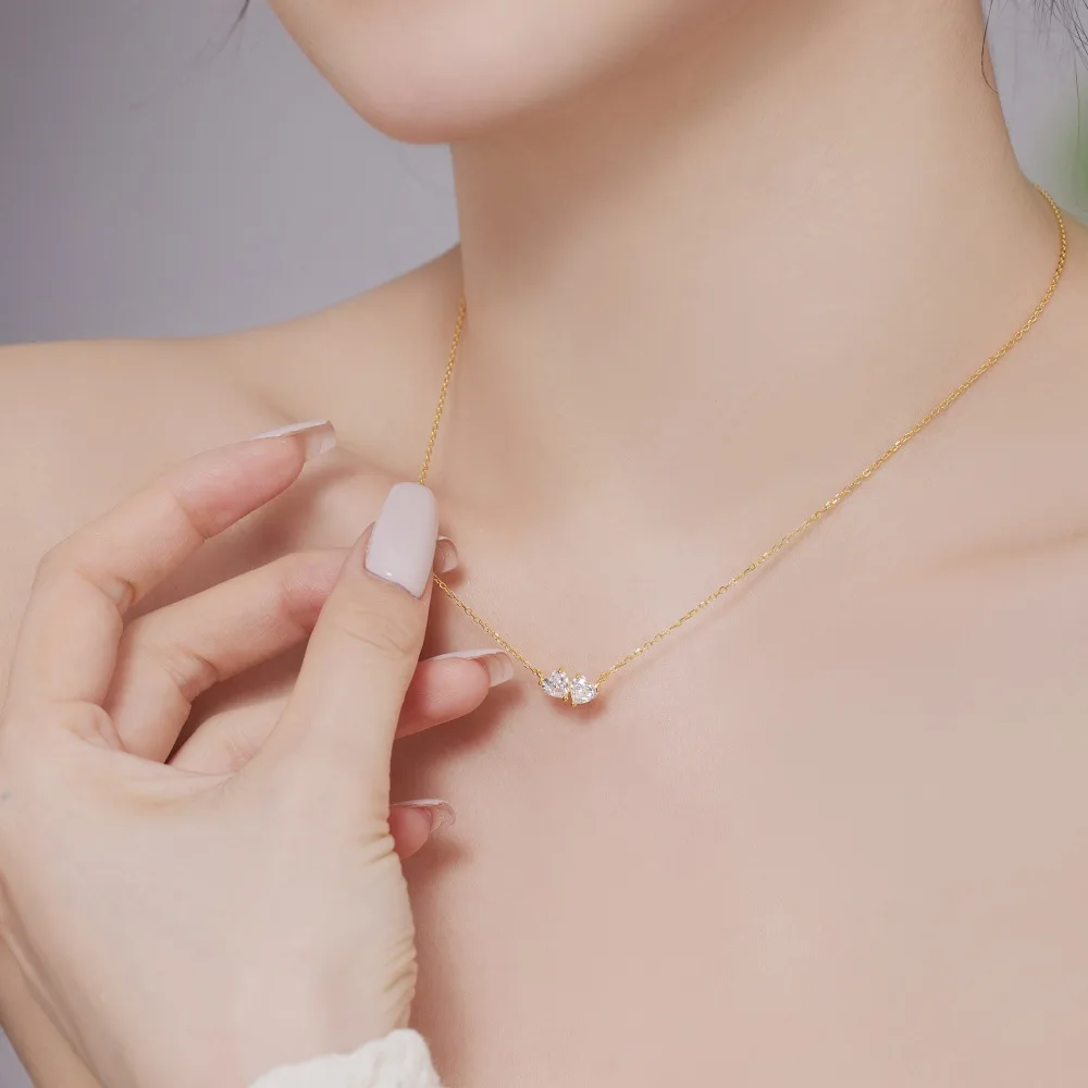 Collar de plata de ley S925 con incrustaciones de circonita, versión coreana, corazones de mujer