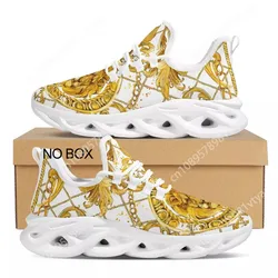 Custom Made Luxury Golden Floral Women Hot Sale Sneakers Soft Outdoor Sport Platform Couple Casual Flat Holiday Shoes Dropship