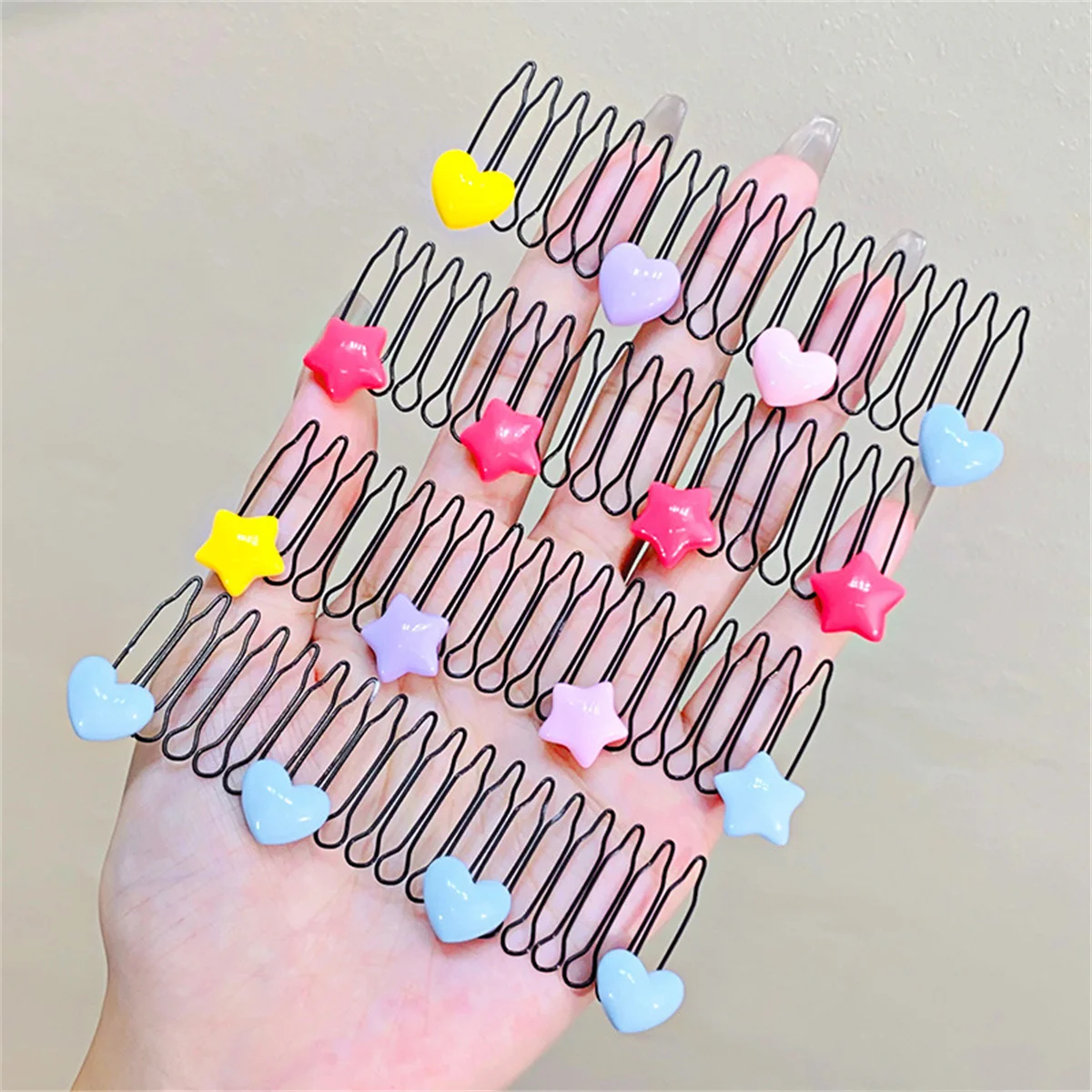 New Cute Colorful Heart Star Bow Pull-out Stretch Metal Hair Comb For Girls Broken Hair Finish Headband Fashion Hair Accessories image 2