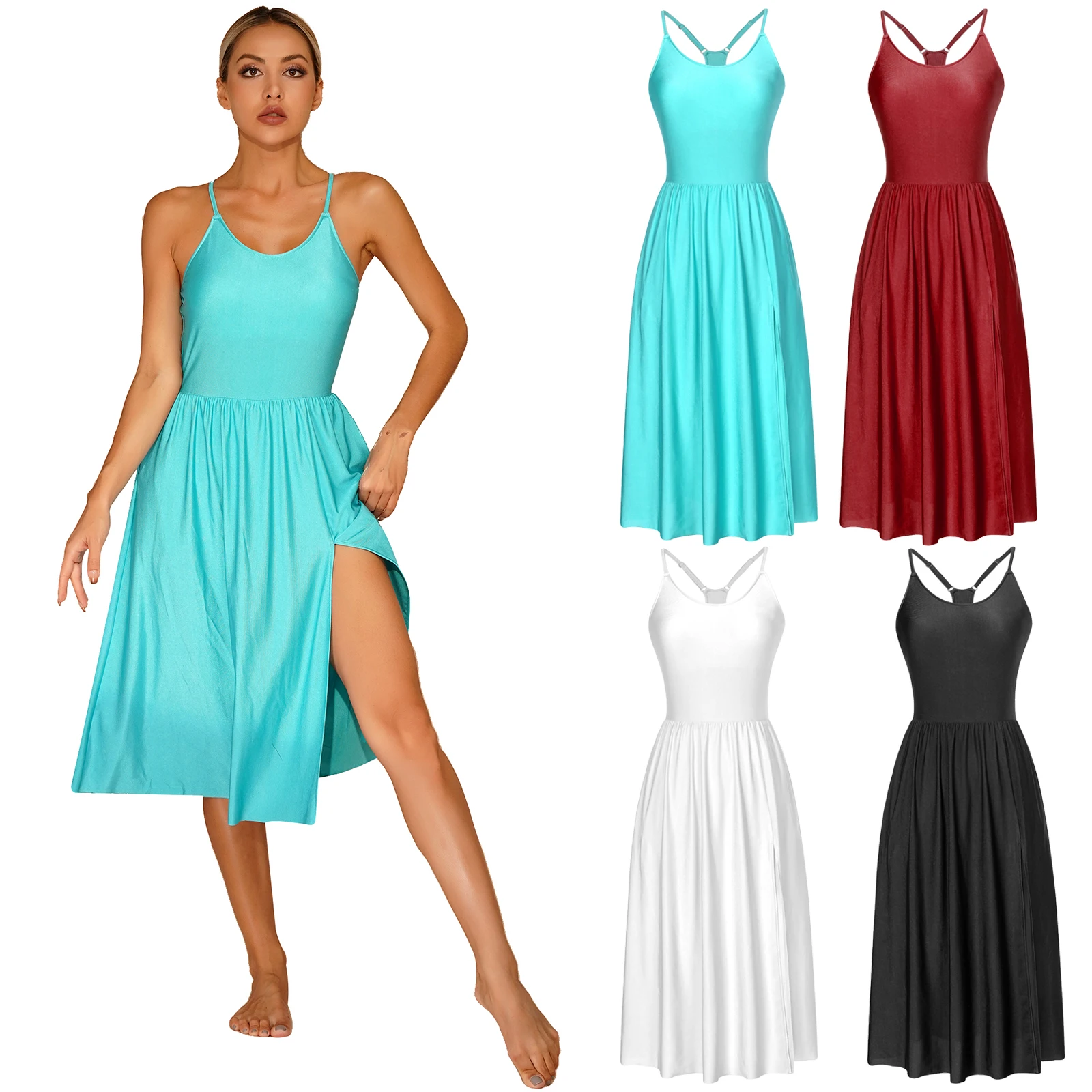

Womens Athletic Dress Tennis Built-in Shorts Removable Pads Adjustable Straps Tennis Golf Sport Midi Dresses for Dance Workout