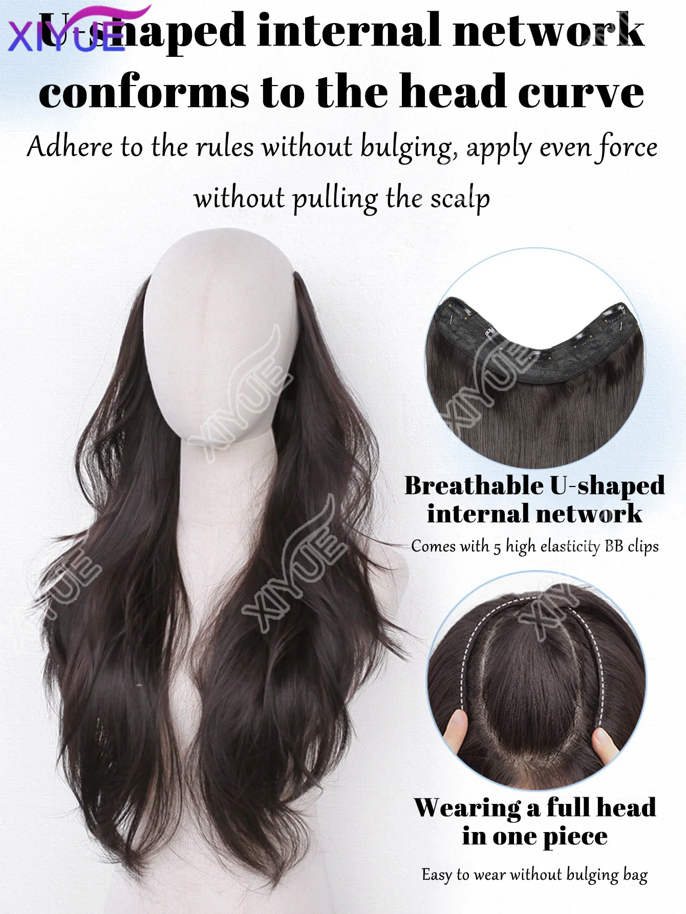 XIYUE 26Inch Synthetic Long Straight Layered V-Shaped Clip-in Hair Extension 5 Clip Heat Resistant Hairpiece for Women