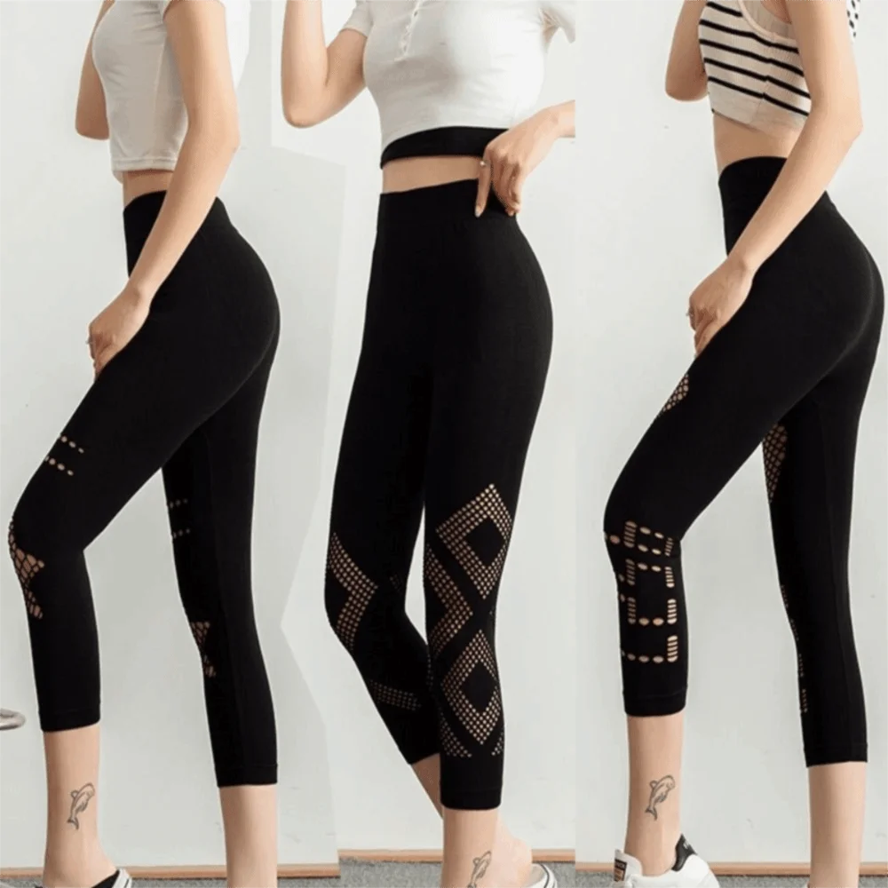 New Hollow Out Women's Mesh Leggings Breathable Openwork Mesh Yoga Pants High Waist Stretchy Casual Leggings Women Wear view 4