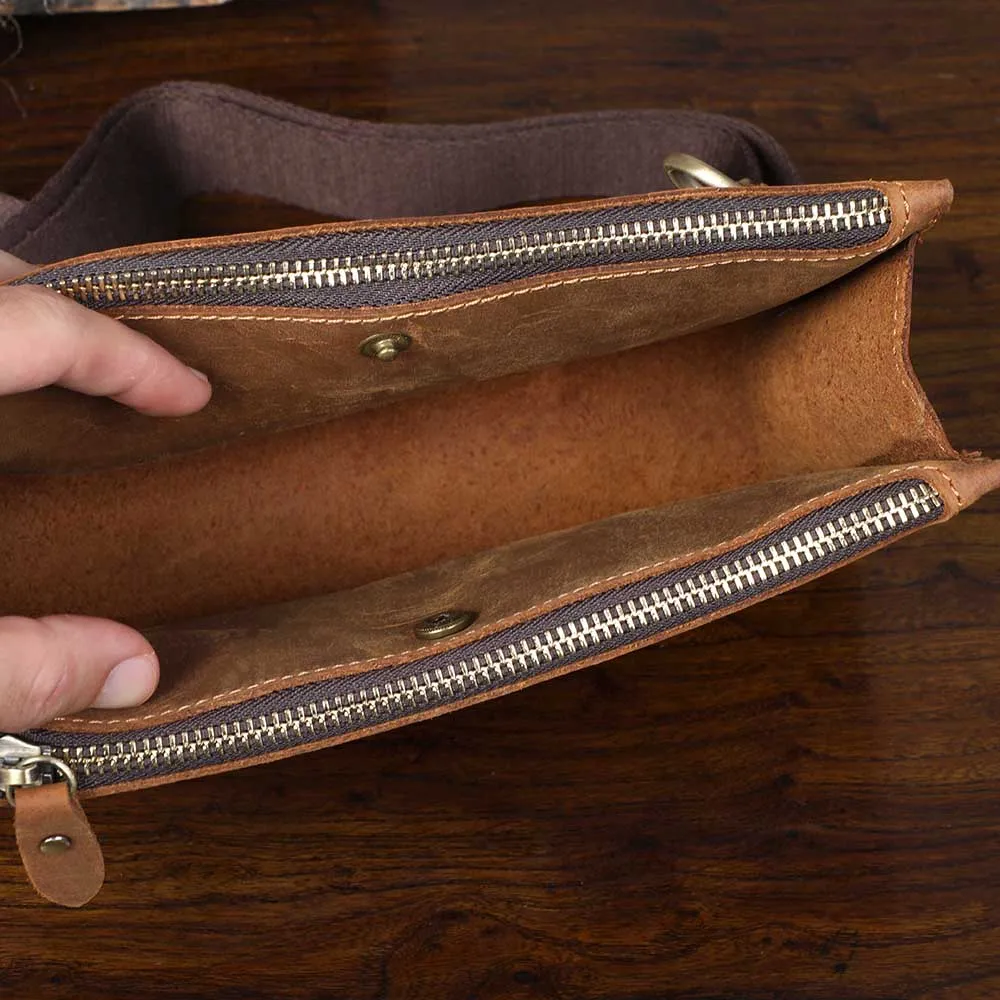 Echte Leder-Umhängetasche für Herren, Clutch-Tasche, Vintage Crazy Horse Crossbody-Taschen für Männer, Mini-Multifunktions-Geldbörse – Detail 16