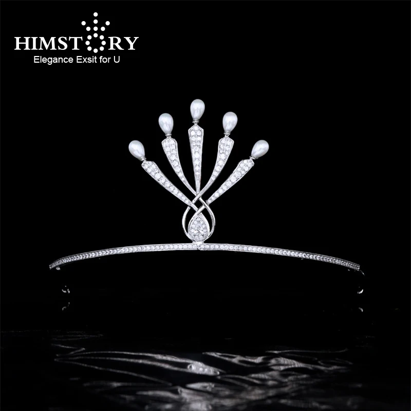 

Himstory Fashion Bride Pearl Hair Accessories Crystal Headband Princess Birthday Crowns CZ Headband Party Tiaras Wedding Accesso