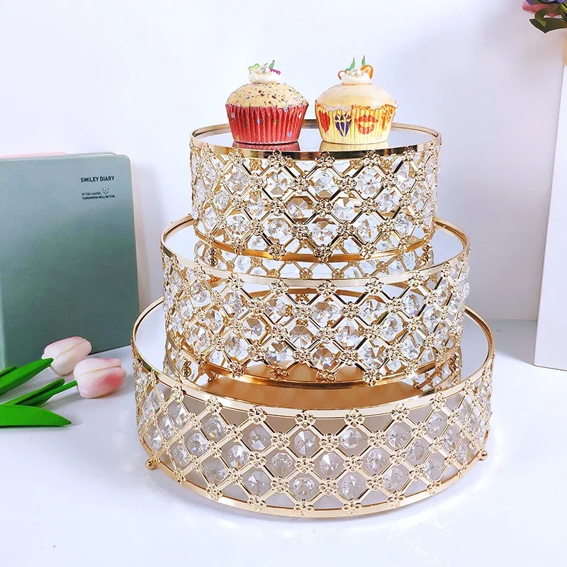 

3pcs Metal wedding cake stand decoration party mirror tray metal dessert decoration cupcake stand