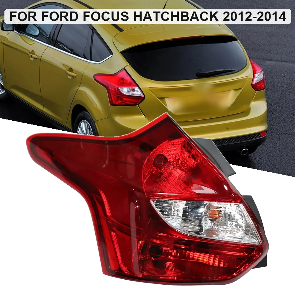 Rear Tail Light for Ford Focus Hatchback 2012-2014, Red Lens with Clear Signal Section and Textured Reflector Bowl