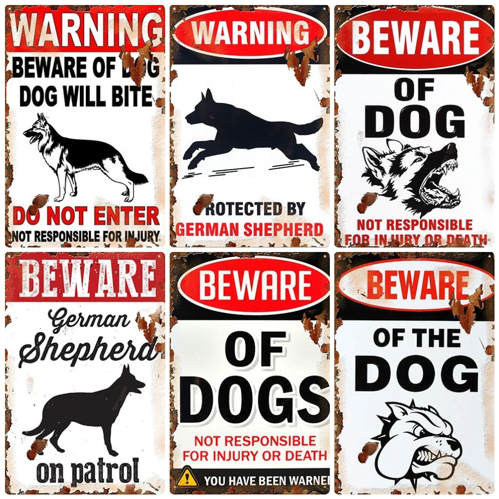 Vintage Beware of Dog, Metal Sign, Warning Danger, Protected Pit