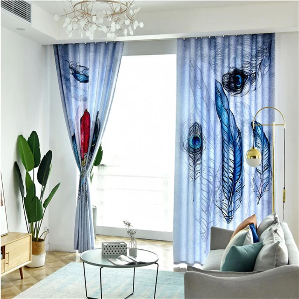 Customized curtains simple modern bedroom living room creative feather bay window French window thickened blackout curtains