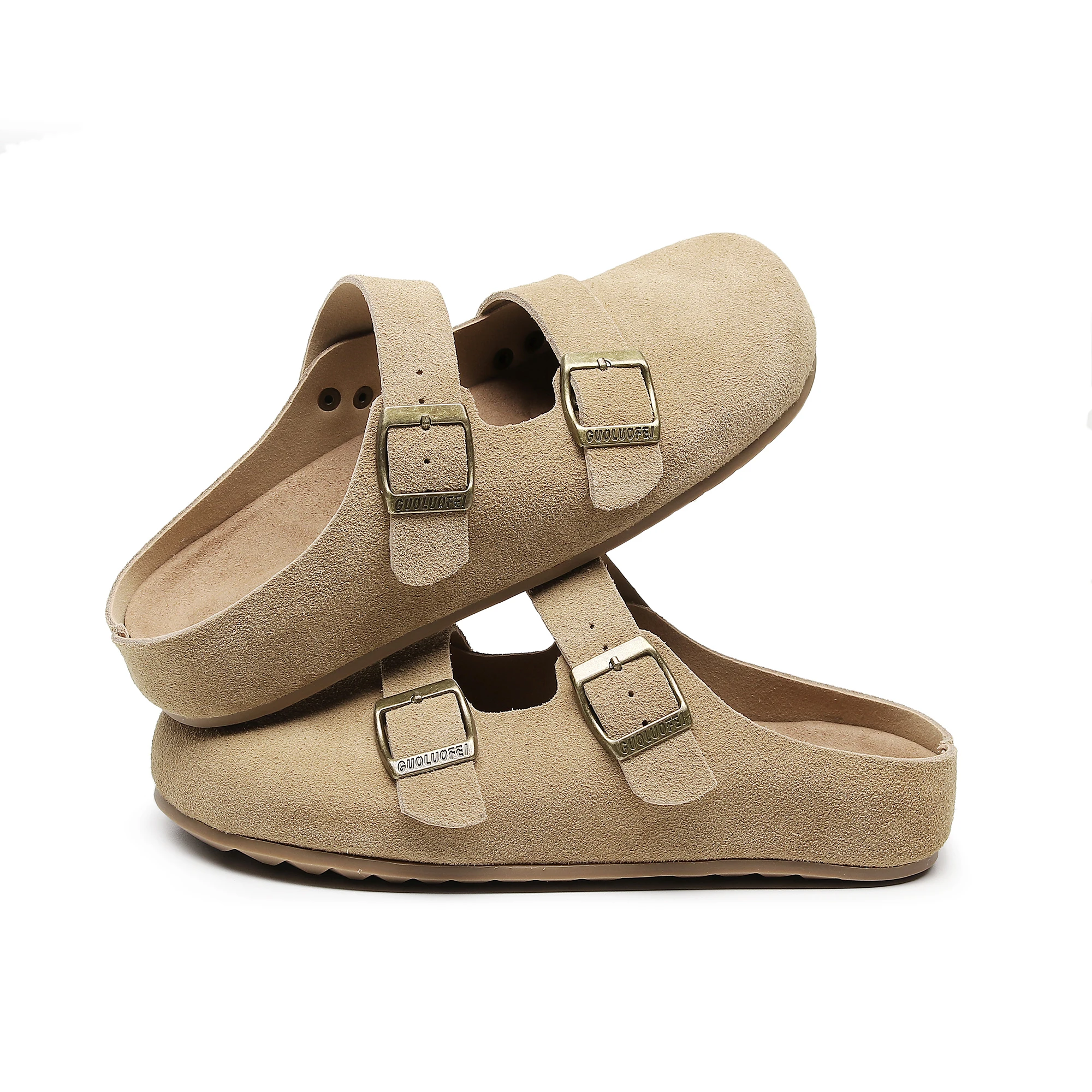 

Women's Mules Soft Suede Upper Thick Rubber Sole, Elegant Mary Jane Design with Two Buckle Straps, All-Season Casual Shoes for