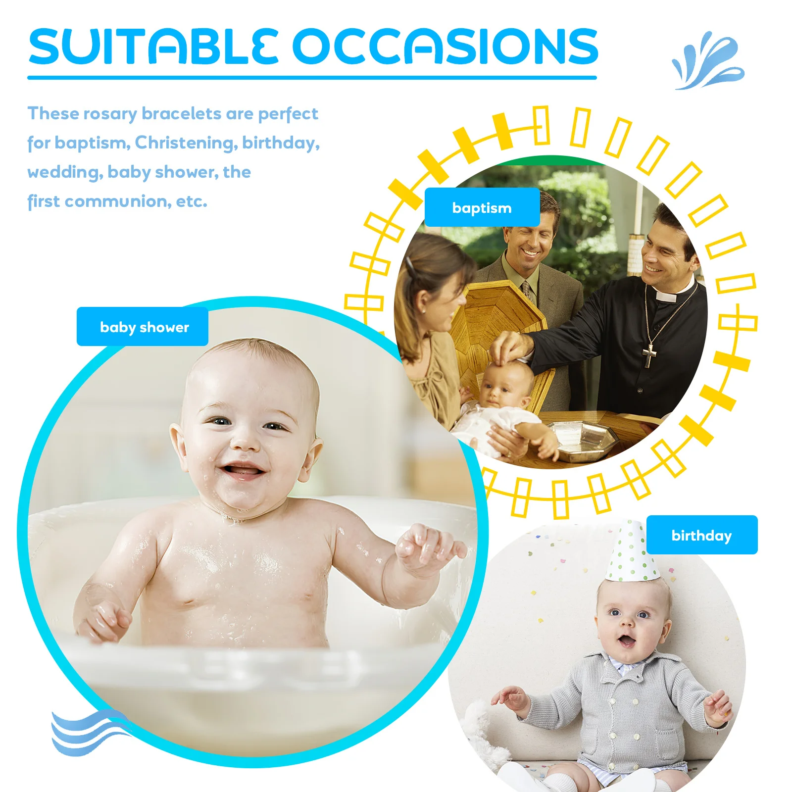 

4Pcs Baptism Rosaries Decorative Accessories for Christening Showers Weddings Birthdays Rosary