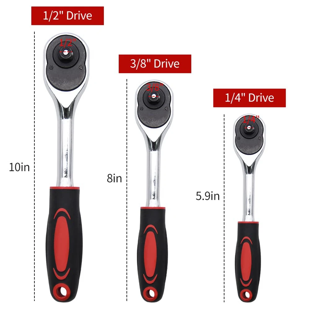 Juego de trinquete profesional de alta resistencia, llave de trinquete de accionamiento, 1/4 pulgadas, 3/8 pulgadas, 1/2 pulgadas, 3 piezas