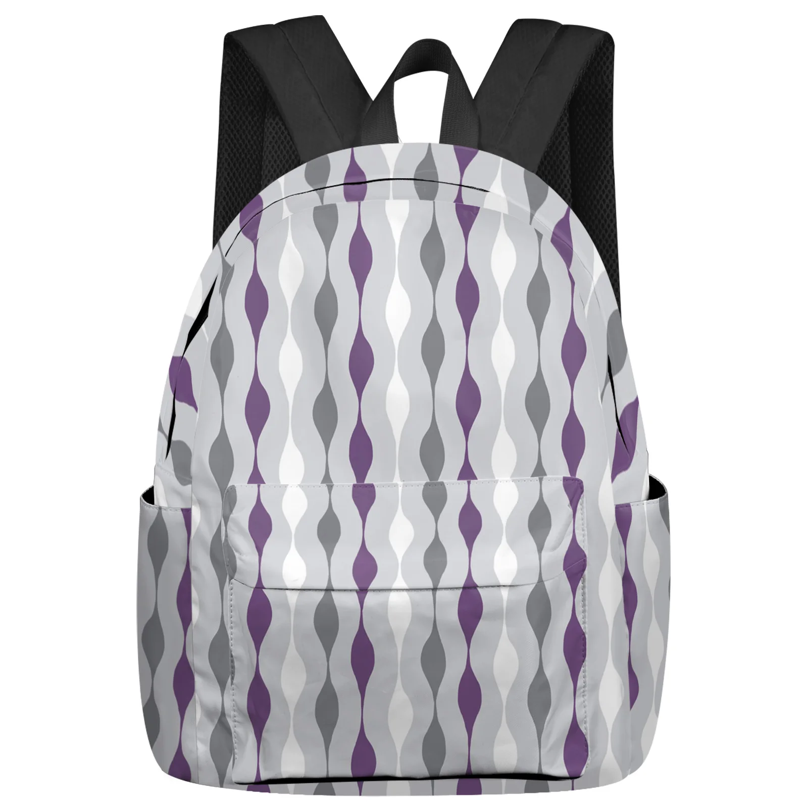 

Geometric Stripes Purple Gray Women Man Backpacks Waterproof Travel School Backpack For Student Boys Girls Laptop Bags Mochilas