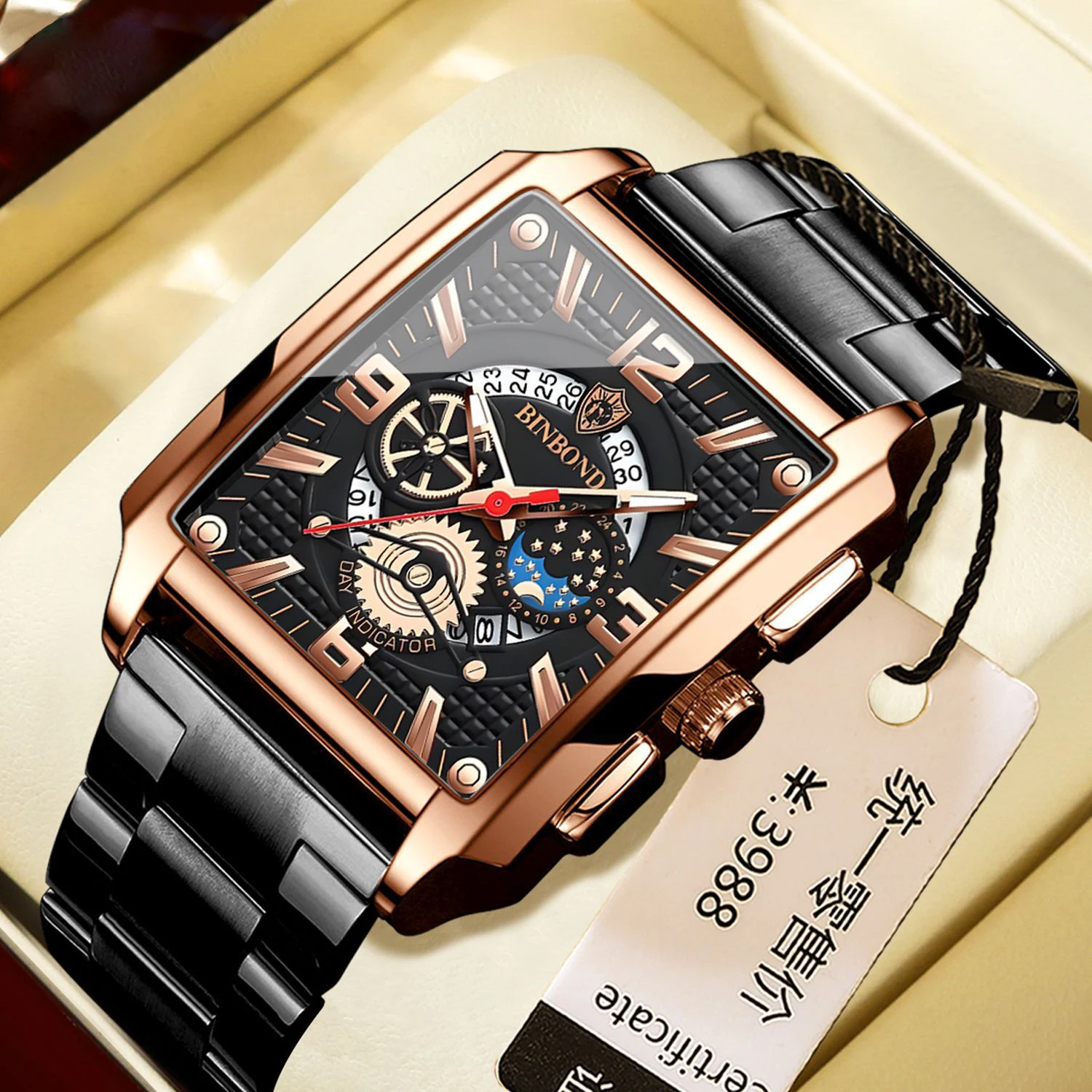 Popular vintage men best-selling Watches Square Calendar Waterproof Night Light Multi-functional Sports Quartz Wristwatches