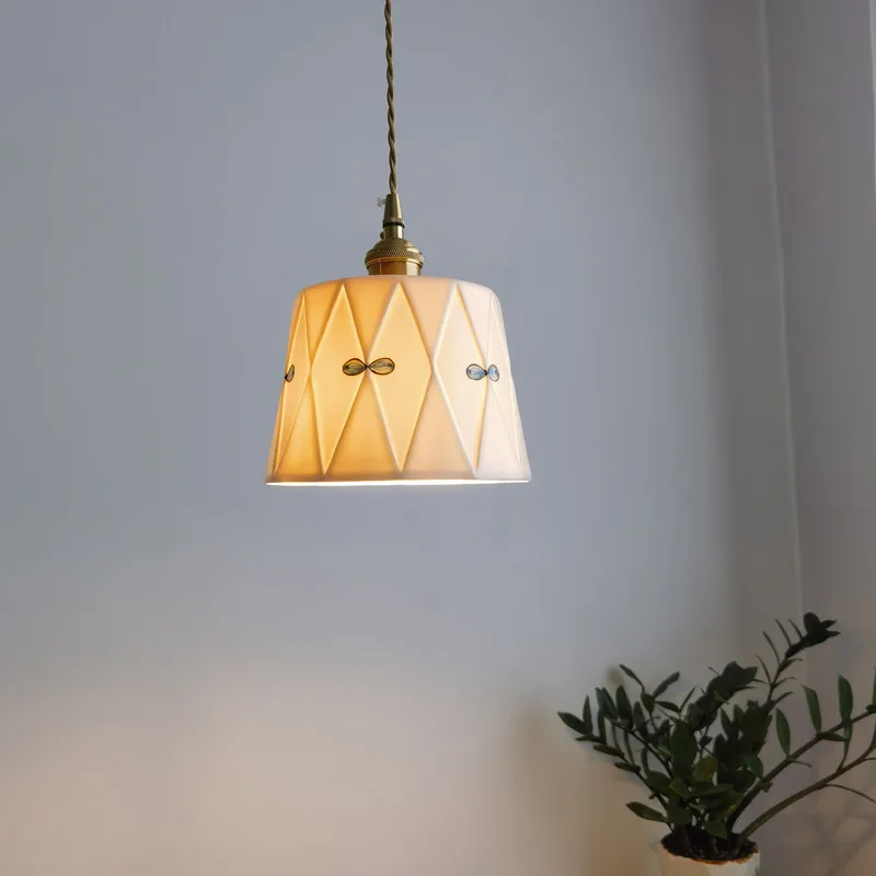 IWHD Modern Style LED Pendant Lamp Home Decor Living Dining Room Bedroom Copper Ceramic Hanging Lights Fixtures Chandelier