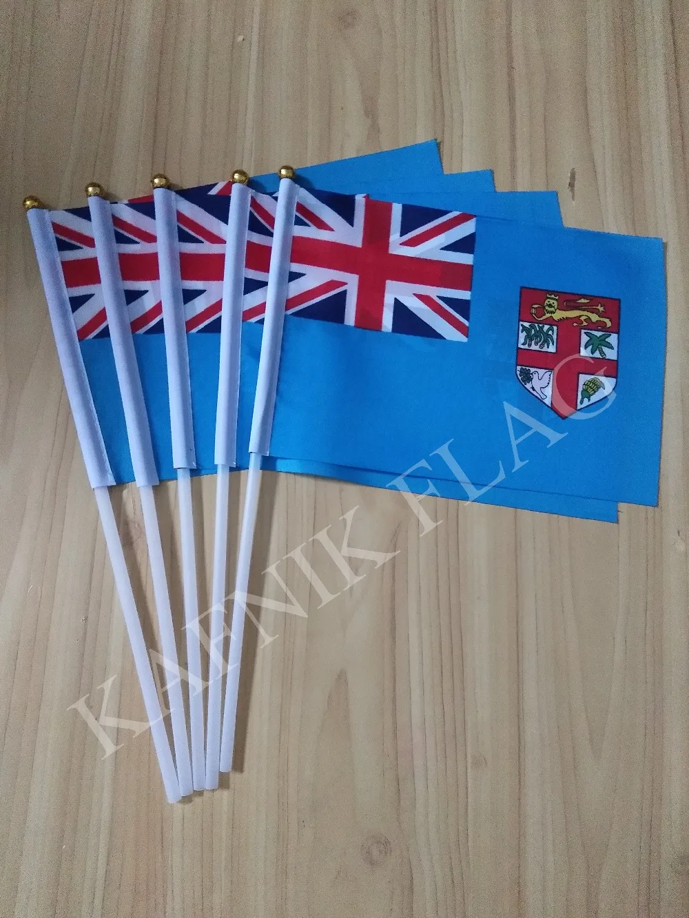 KAFNIK, 5pcs 14*21cm Fiji Fabric Flags National Hand Flag with Pole for Advertisement Decoration,