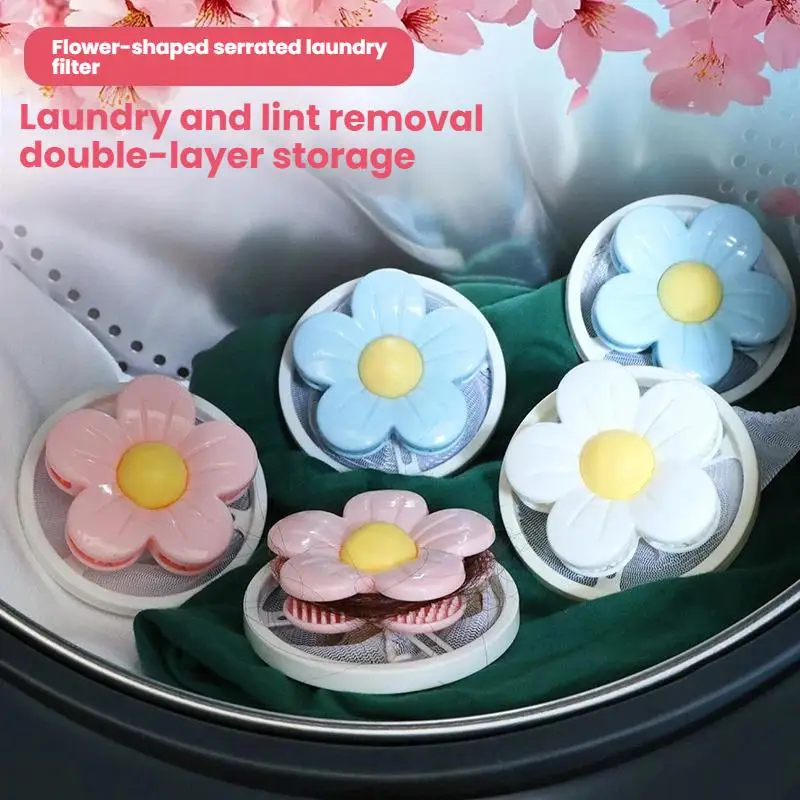 Flower Shaped Washing Machine Lint Filter Double Layer Floating Hair Catcher Reusable Multicolor Laundry Cleaning Tools