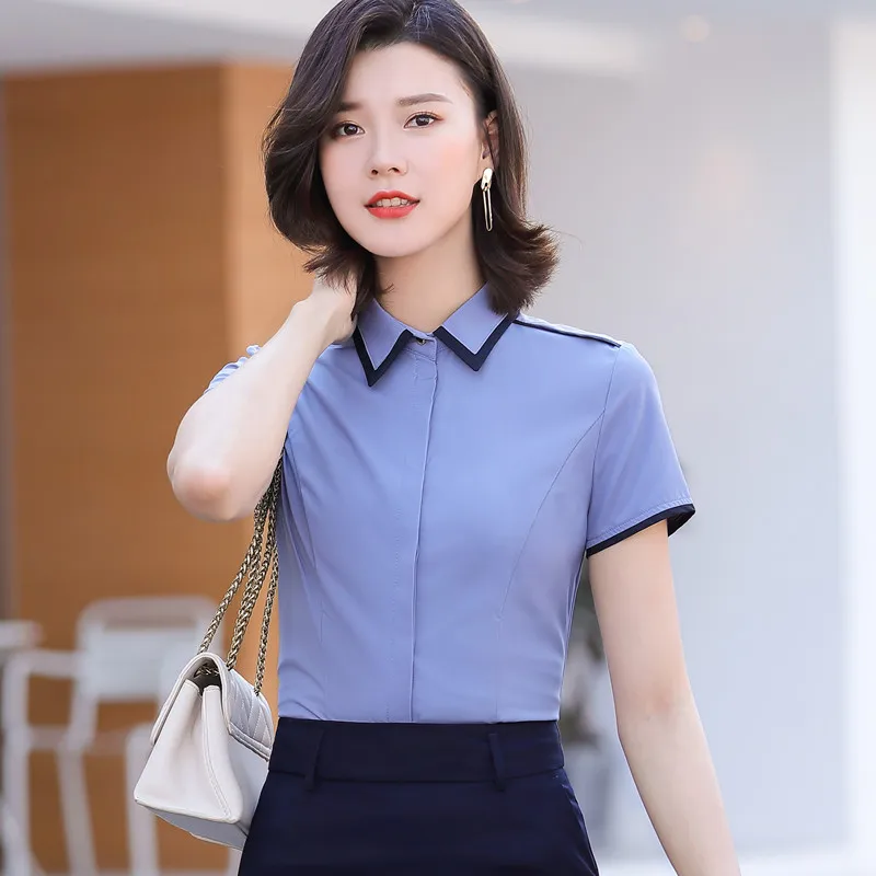 NAVIU New Summer Style White Shirts For Women Elegant Fashion Interview Slim Top Blouses Formal Office Ladies Work Wear Gray