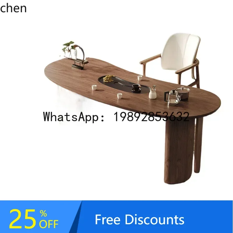 

solid wood tea table tray kettle integrated office high-end tea table balcony tea table