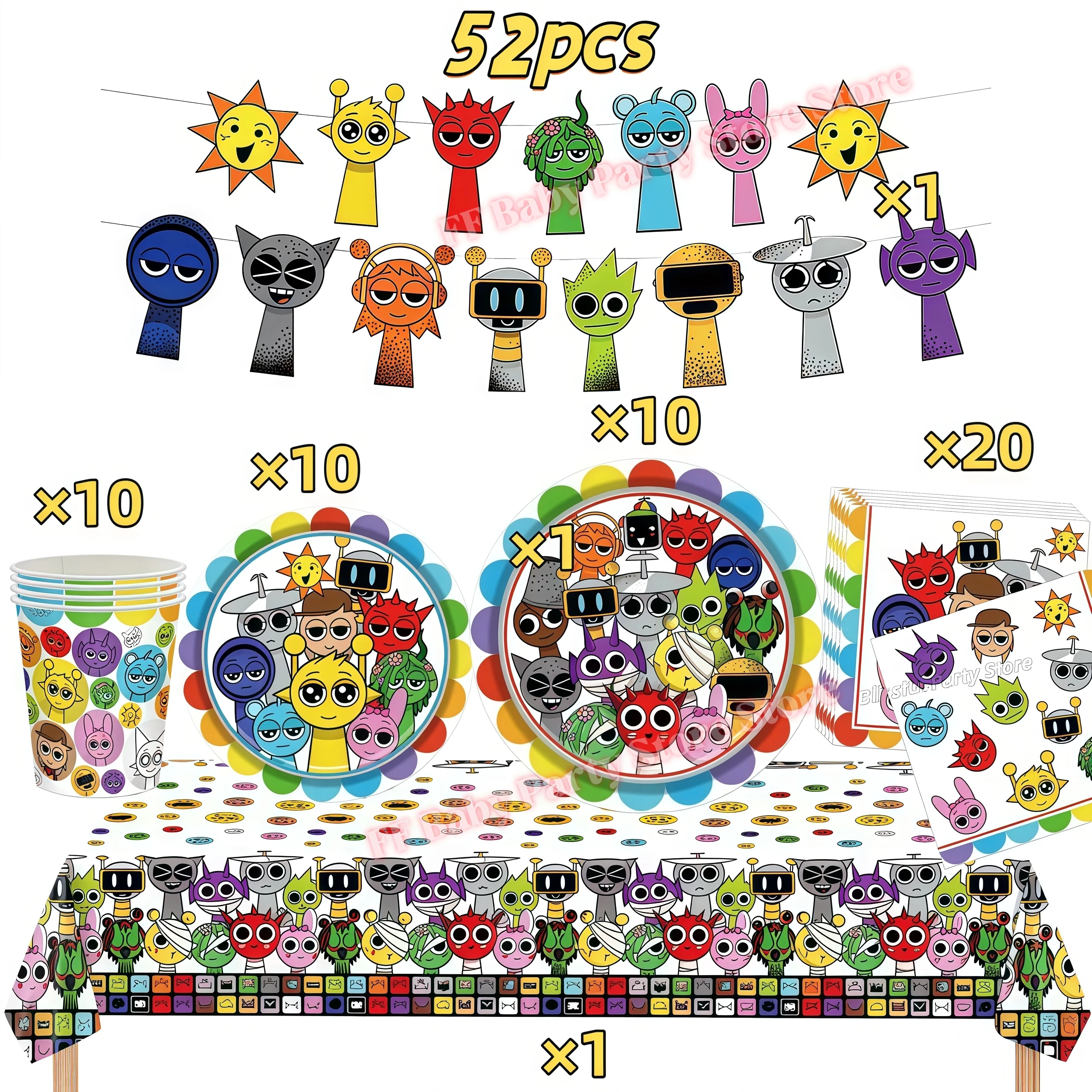 Sprunkis Geburtstagsparty-Dekorationsset Ballons Teller Becher Servietten für Jungen Mädchen Party-Geschenke Babyparty Kinder-Event-Zubehör – Detail 25