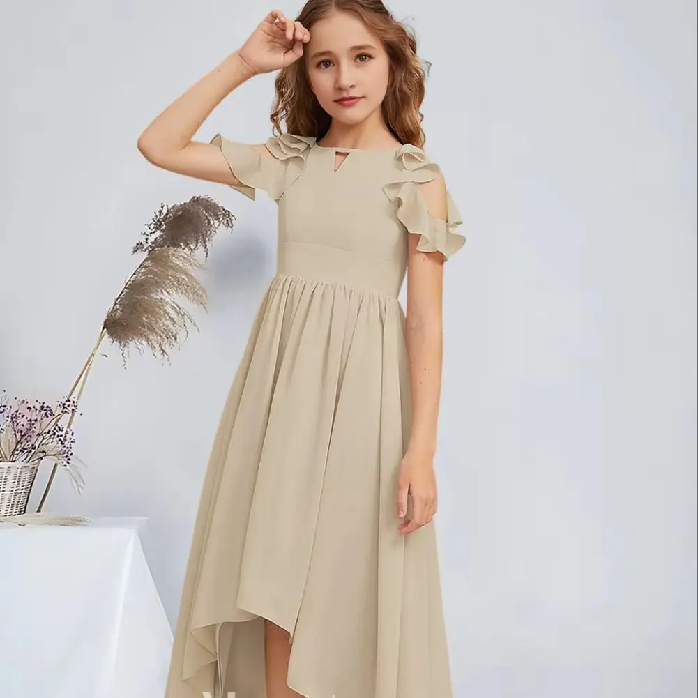 

QZA Kids A-Line Scoop Asymmetrical Chiffon Junior Bridesmaid Dresses Sand Charming Flower Girl Dresses Party Wedding Kids Dance