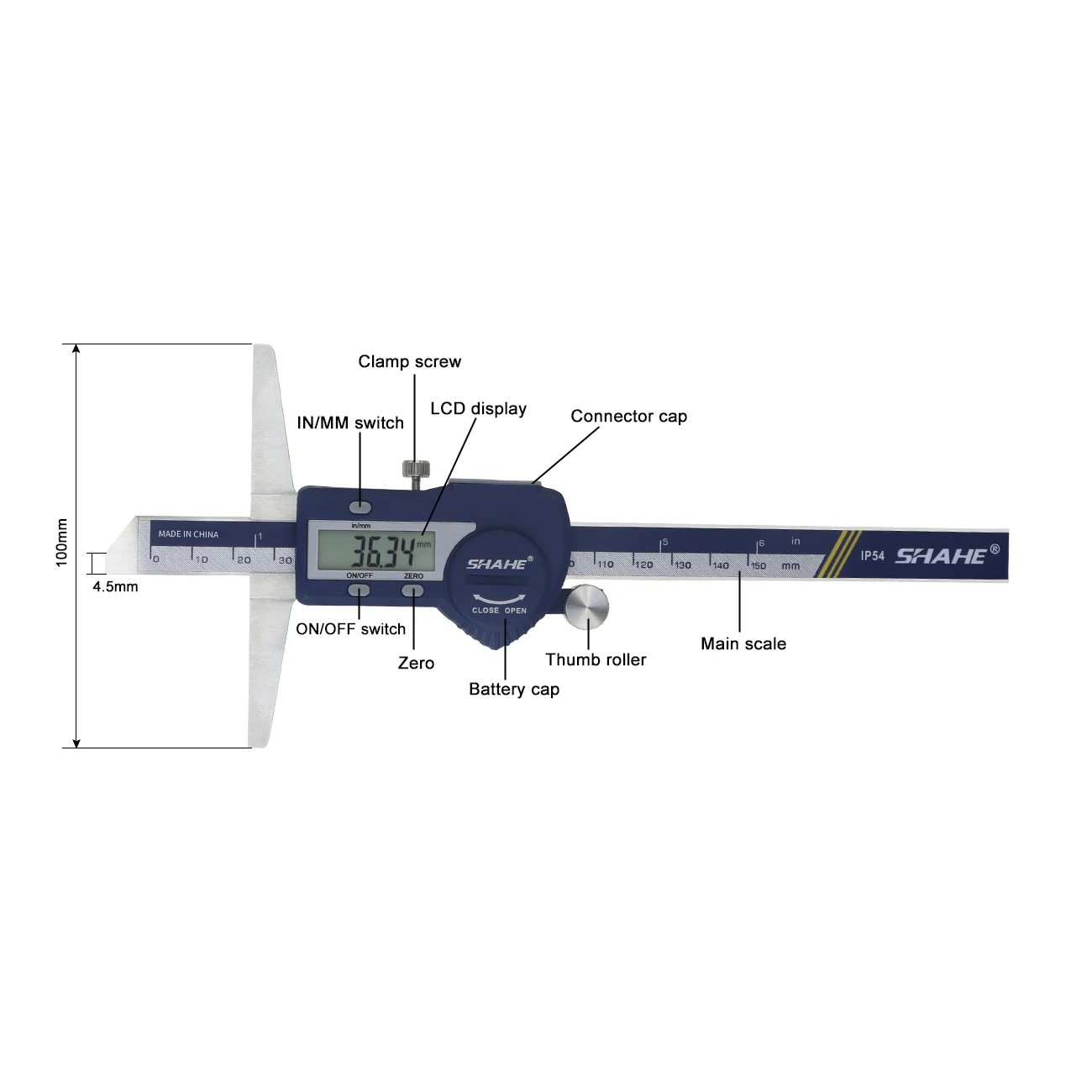 SHAHE Depth Caliper 150/200/300 mm Electronic Caliper Depth Gauge Vernier Caliper Lcd Digital Electronic Calipers