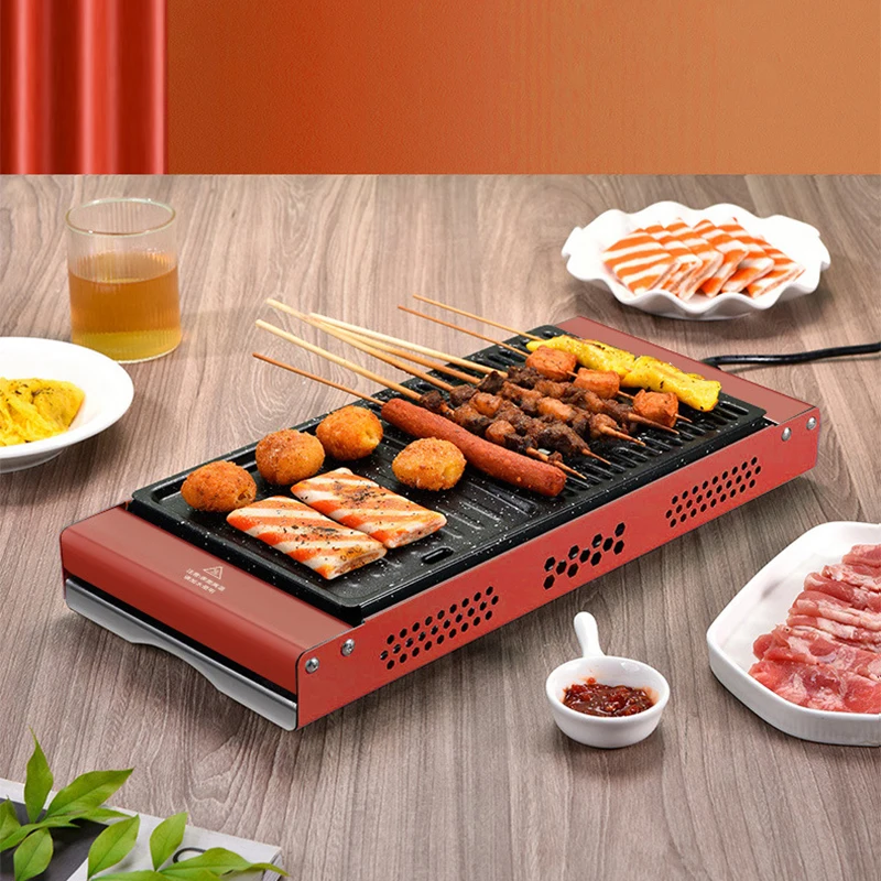 Electric grill pan 1000W multi-function electric oven home non-stick skewer machine left and right partitions