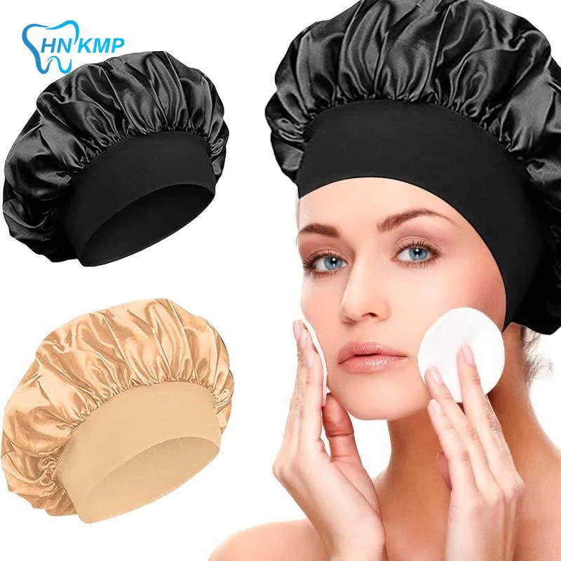 2Pcs Satin Sleep Bonnet Wide Soft Elastic Band Headscarf Beauty Cap Hair Protection For Sleeping Hair Care