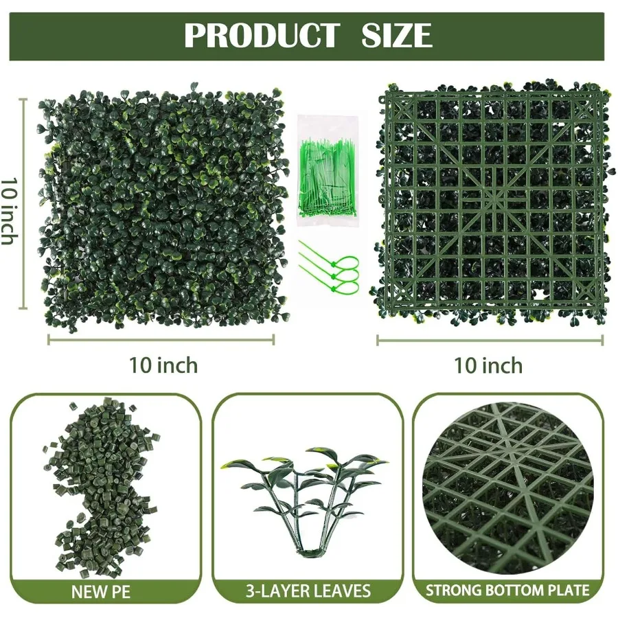 12PCS 10x 10 Artificial Boxwood Wall Panels UVAnti Grass Wall Hedge Plant Panels for Indoor Outdoor Green Wall Decor Ivy Fence