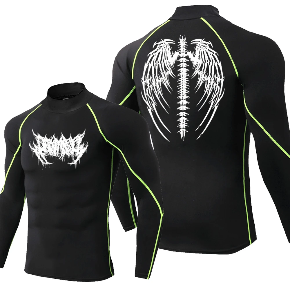 新しいメンズ弾性タイトな速乾性トップ春と夏のジムジョギングと乗馬トレーニング圧縮薄型ハイネック T シャツ