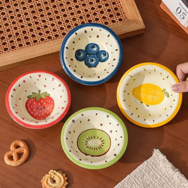 4Pcs Strawberry Mango Ceramic Sauce Dishes Household Seasoning Dish Snack Plates Fruit Sushi Bowl Kitchen Tableware