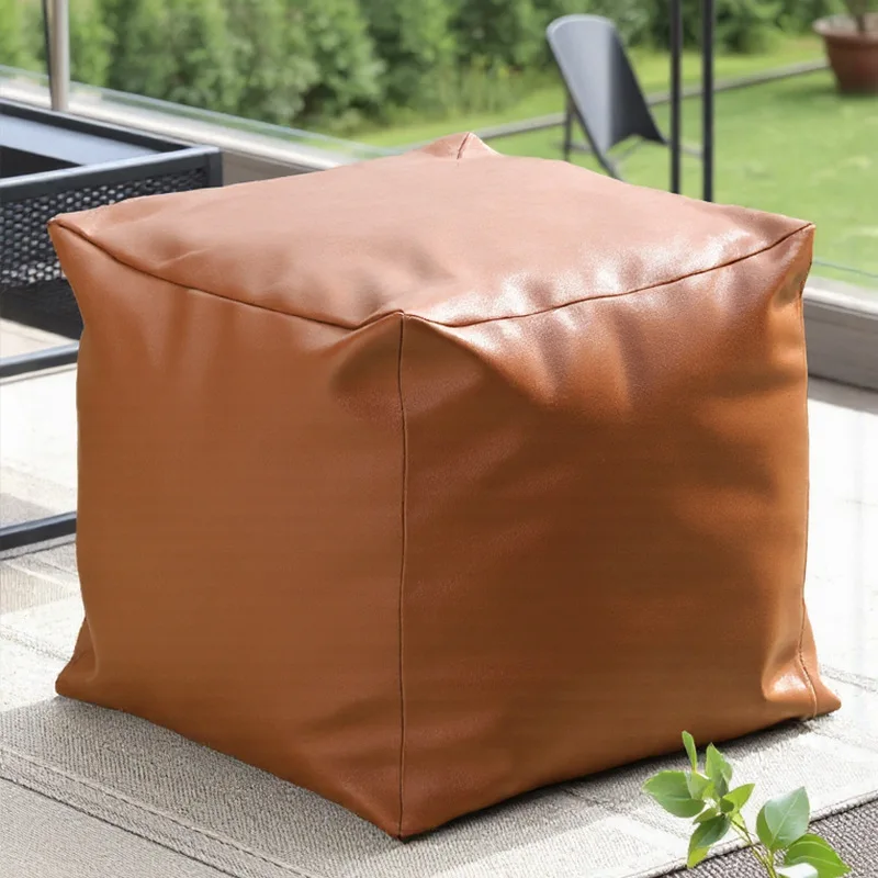 New Boho Pattern Ottoman Pouf Fillable Design Large Opening Footstool Cover Water Resistant PU Leather Round Pouf Cover Home Use