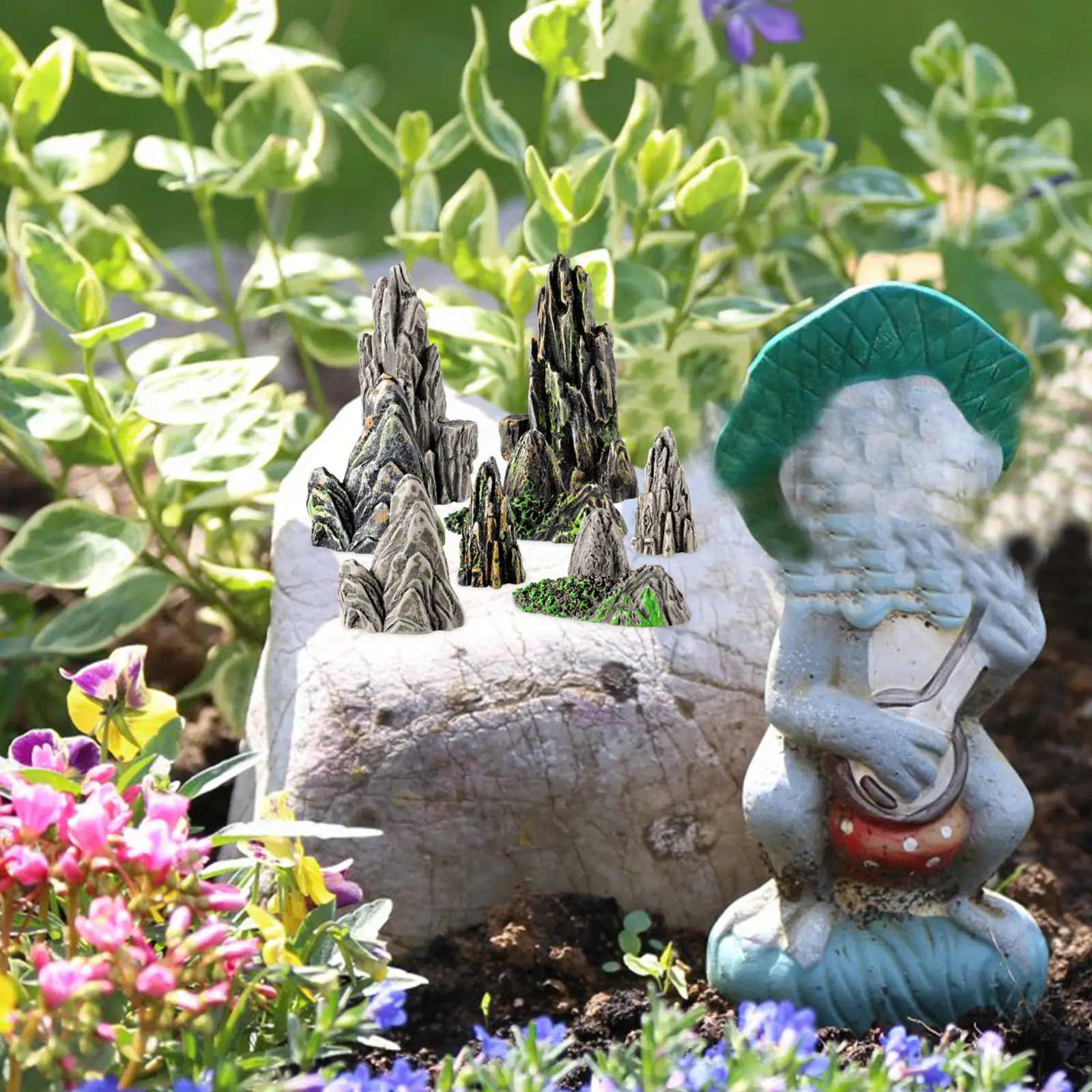 8Pcs Mini Resin Rockery Aquarium Decorations Fake Mountain Micro Landscape Bonsai Garden Small Ornaments Fish Tank Decor