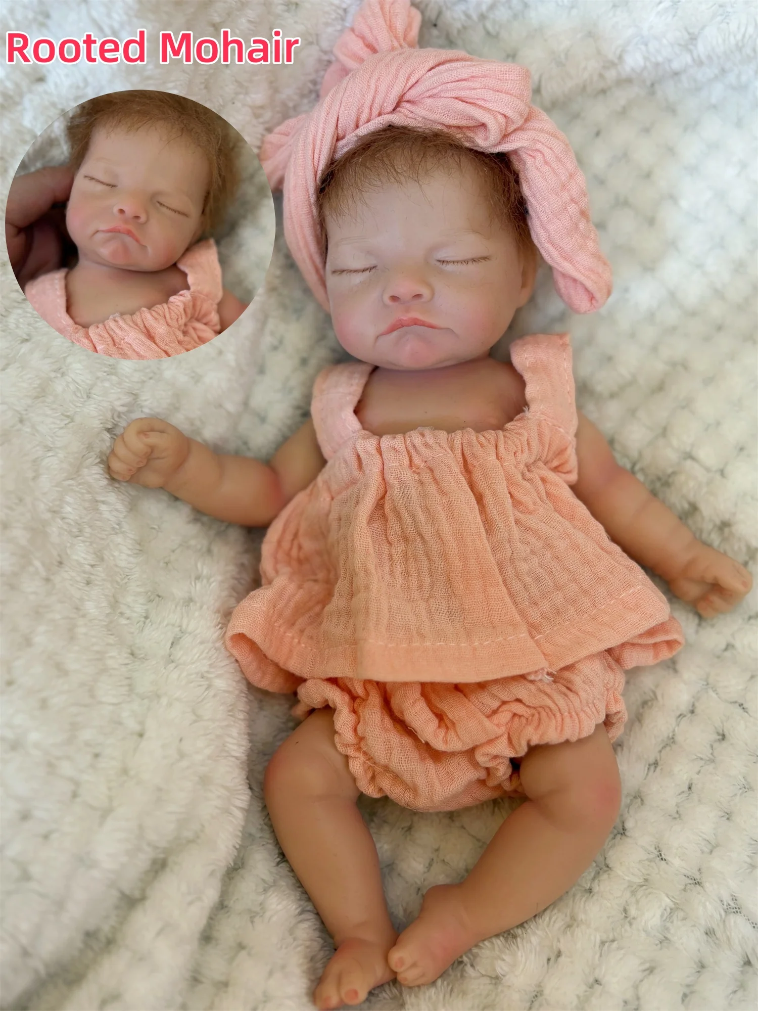 

Mini 10Inch Cute Sleeping Silicone Reborn Girl Doll With Rooted Hair Very Soft Handmade Flexible Reborn Doll For Children‘s Gift